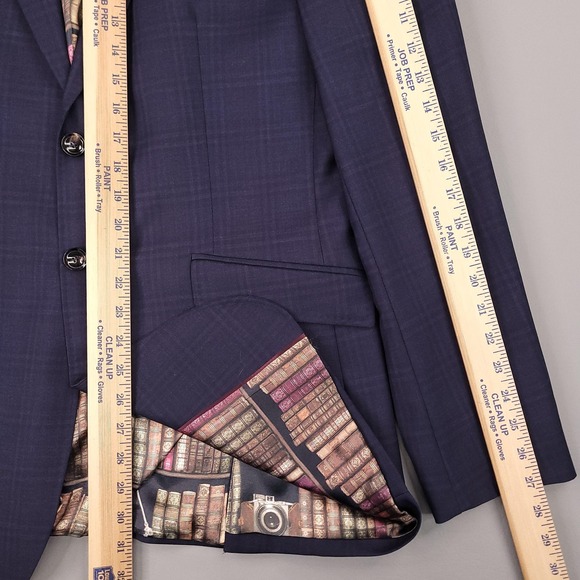 Ted Baker Blazer Mens 42L Navy Wool Endurance Modern Fit Plaid Library Lining - Picture 14 of 16